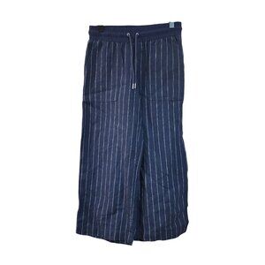 Athleta Bali striped linen crop wide-leg pants navy white pinstripes. womens siz